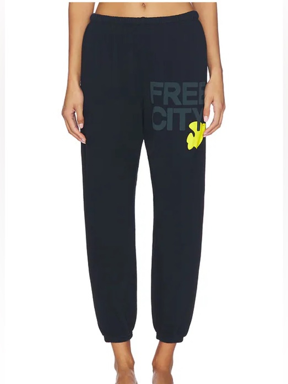 freecity Black Joggers with Yellow Accent Graphic- Size M